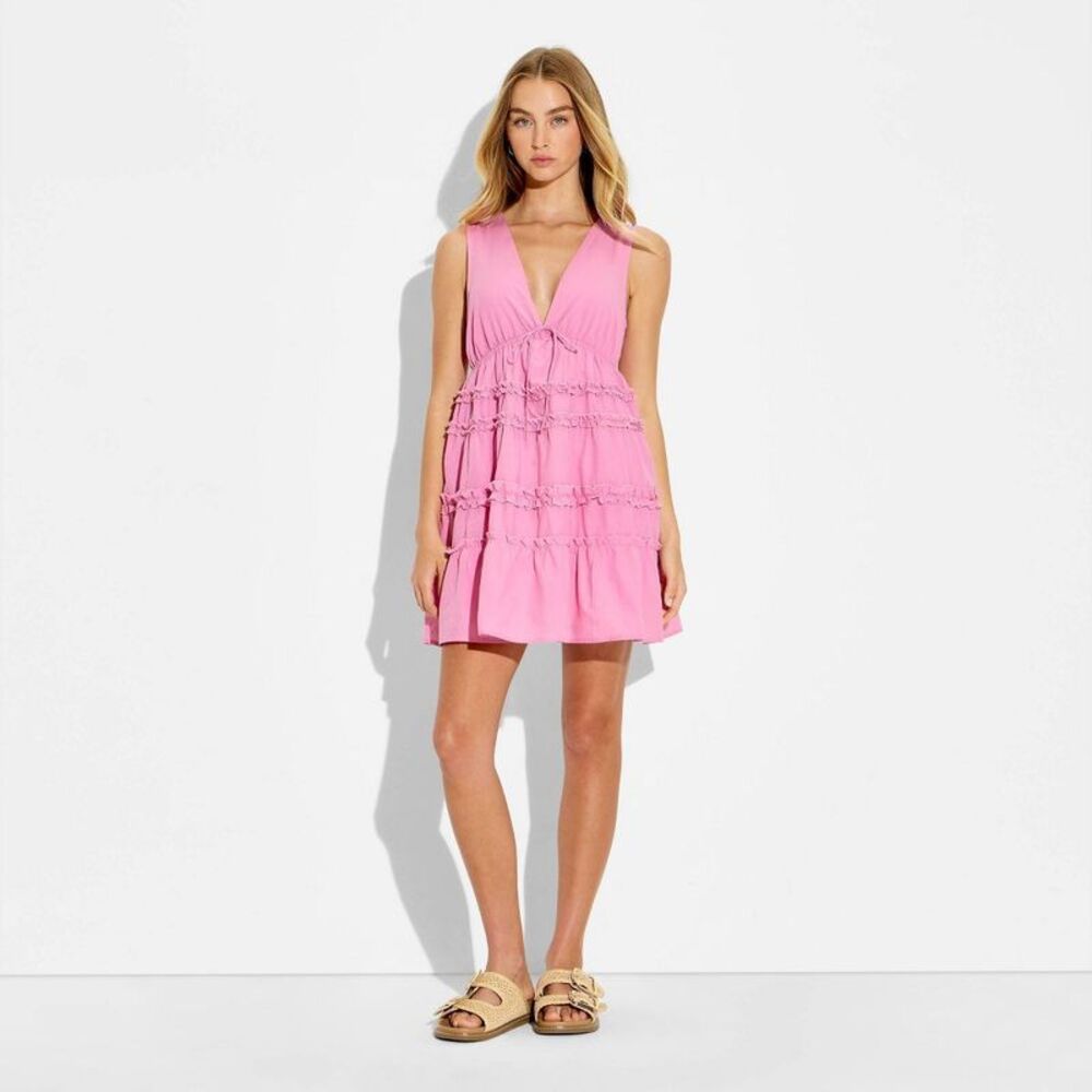 Women's Mini Tiered Ruffle Babydoll Dress - Wild Fable Rose Pink XL - Picture 2 of 4